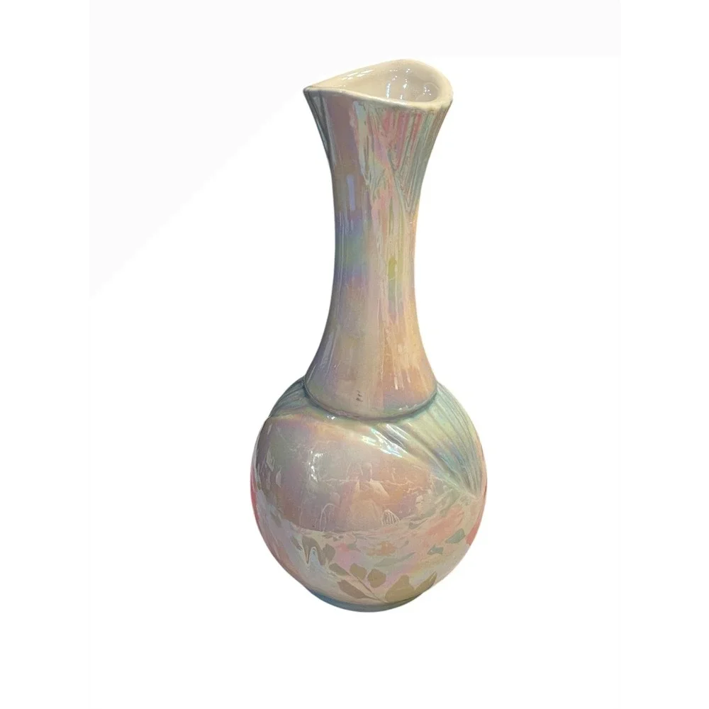 Vtg Iridescent Ceramic Vase 12